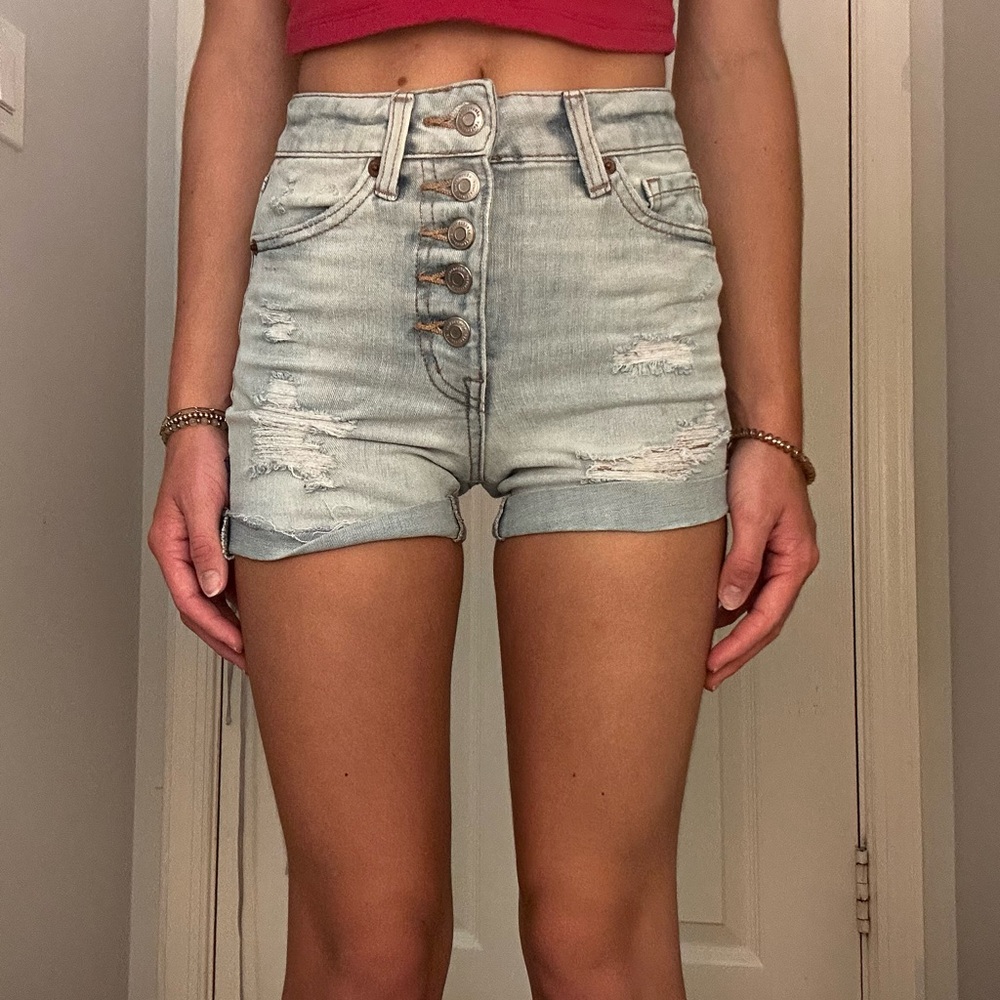 Aeropostale Button-Fly Light Blue Jean Shorts